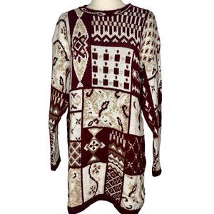 Vintage Patchwork Ugly Christmas Sweater Cottage Boho Granny 70s Womens L